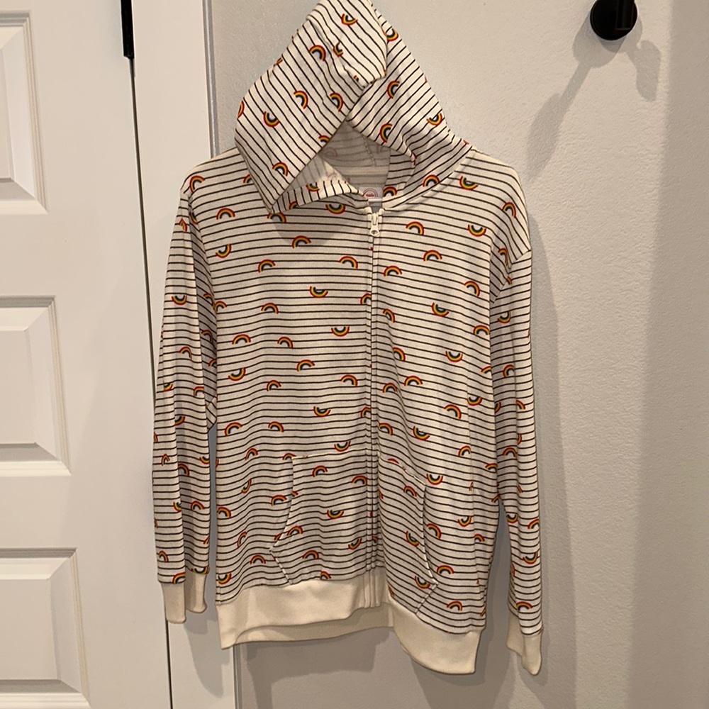 EUC Girls Zip Down Hoodie Sweatshirt Jacket Coat Rainbow Pattern Size 16 18 XXL